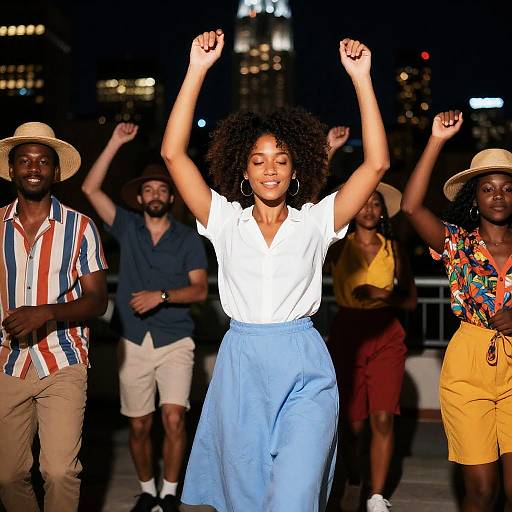 Joyful Nighttime Dance in Cityscape