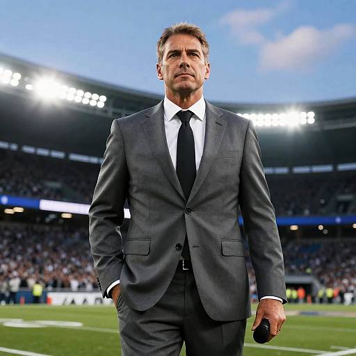 Serious Man in Suit on Football Field