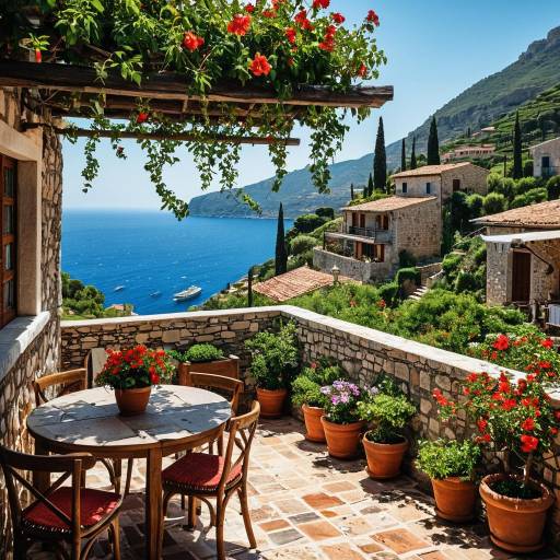 Idyllic Mediterranean mountain village terrace