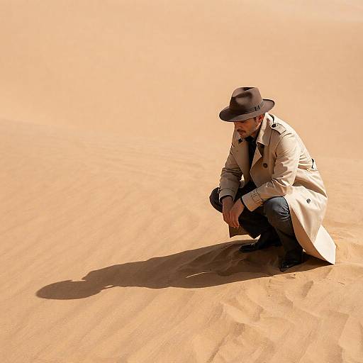 Dramatic Desert Scene with Crouching Man
