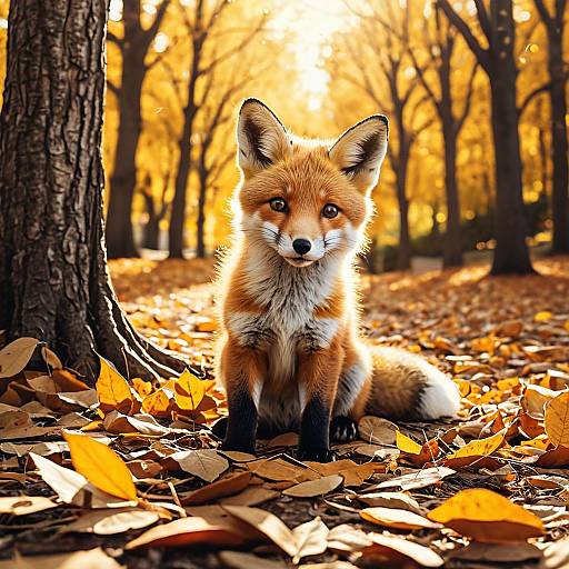 Curious Fox Cub in Autumn Forest
