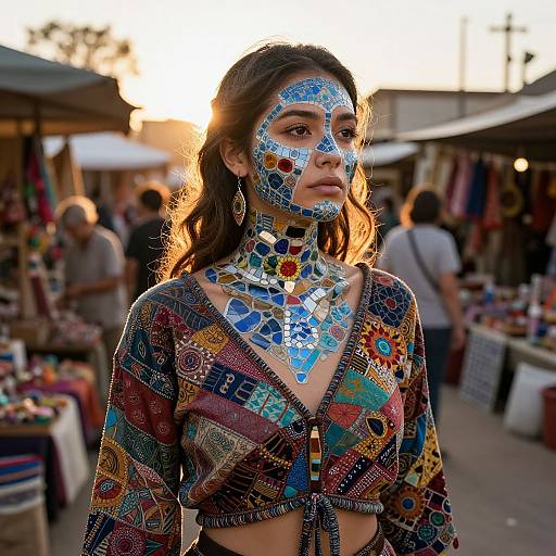 Surreal Mosaic Woman in Marketplace