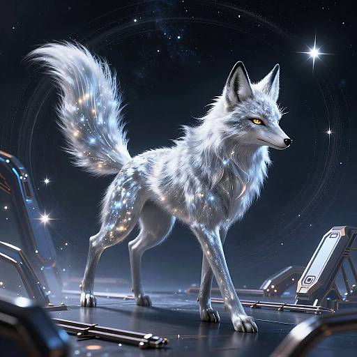 Mystical Silver Fox in Cosmic Battle