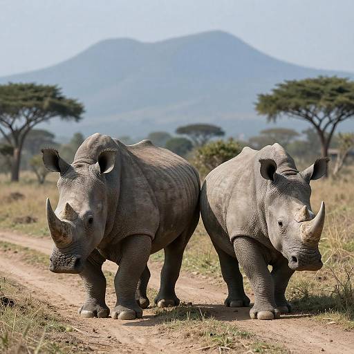 Majestic Rhinos in Grassy Savanna