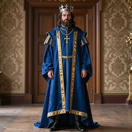 Medieval King in Blue and Gold Robe