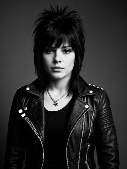 Woman in Joan Jett Style Leather Jacket
