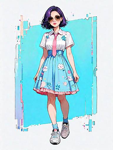 Stylish Woman in A-Line Dress and Sunglasses