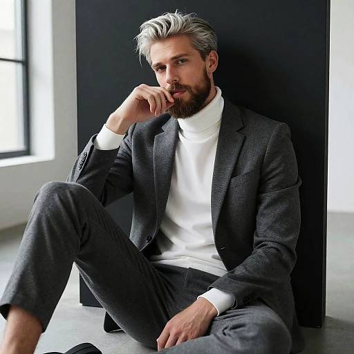 Minimalist Editorial Portrait of Silver-Haired Man