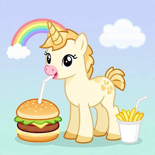 Dappled Cream Unicorn Foal Drinking from Burger