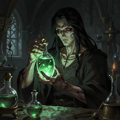 Immortal Alchemist in Gothic Ruins