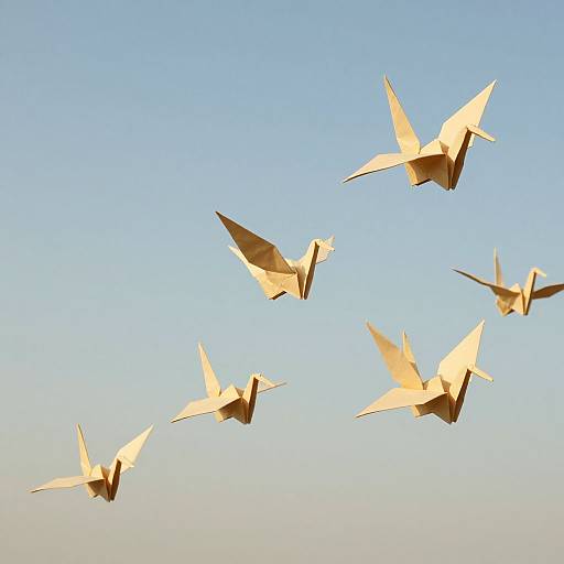 Origami Cranes Soaring Over Painted Sky