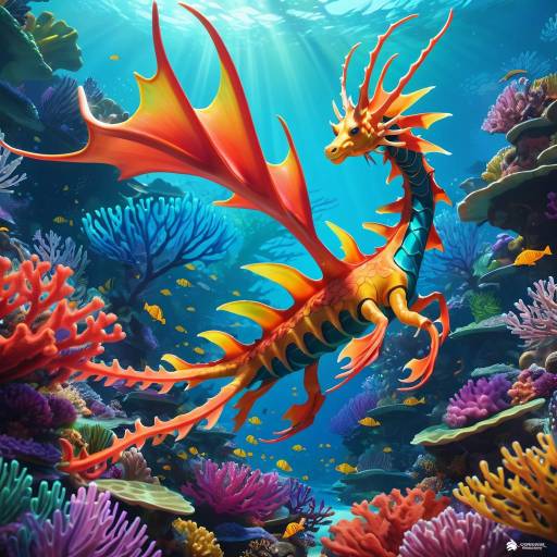 Vibrant Leafy Sea Dragon in Coral Reef Vibrant Leafy Sea Dragon in Coral Reef