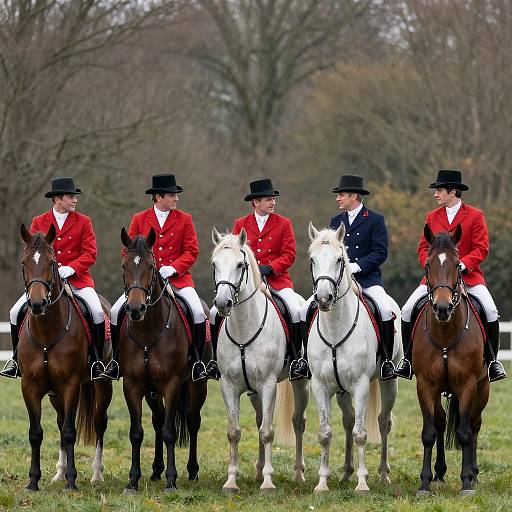 Traditional Foxhunt Riders Conversing in Forest