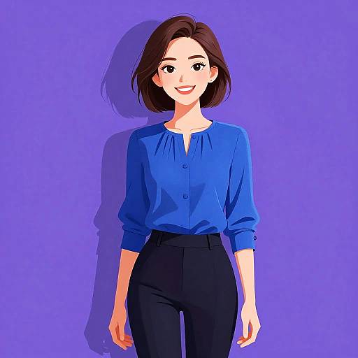 Smiling Woman in Royal Blue Blouse