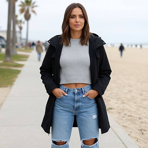 Woman on Beachside Sidewalk