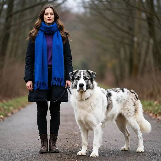 Woman with Dog in Forest Setting