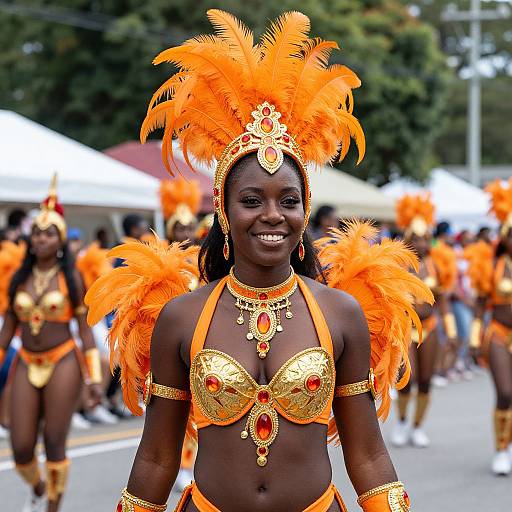 Smiling Woman at Vibrant Parade