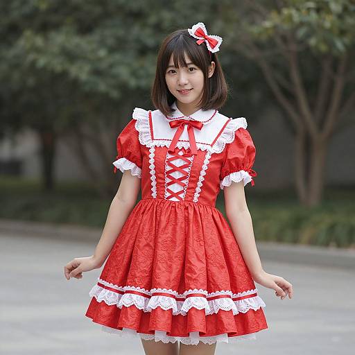 Asian Woman in Red Costume