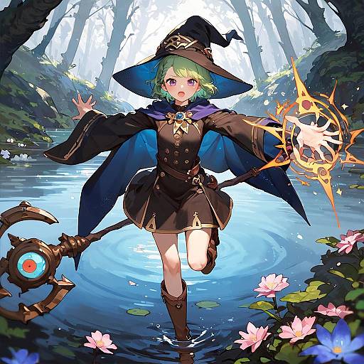 Green-Haired Witch Casting Spell