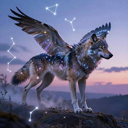 Majestic Wolf Spirit in Twilight Sky