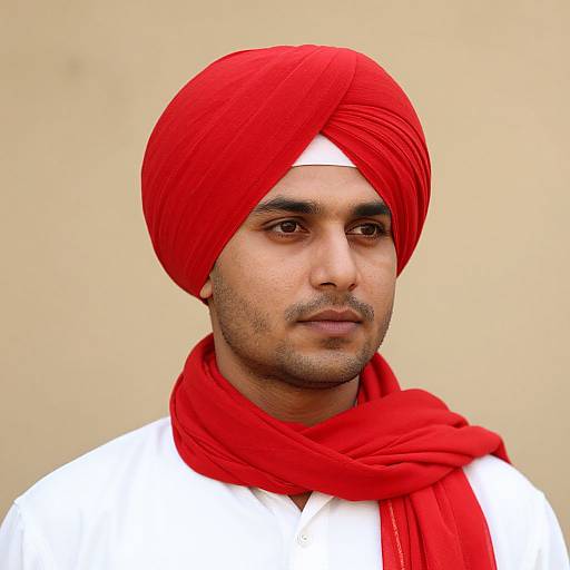 Traditional Punjabi Man in Red Turban