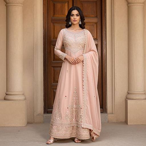 Elegant Woman in Blush Pink Sharara