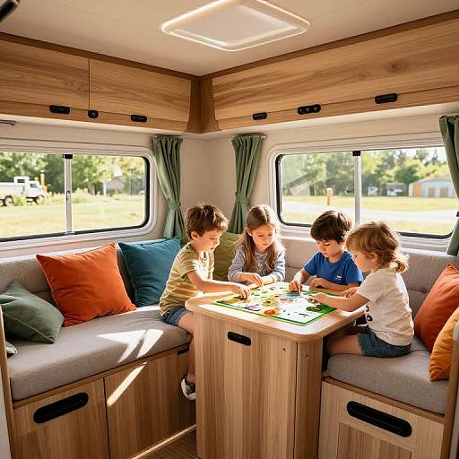 Kids Playing Board Games in Motorhome Interior