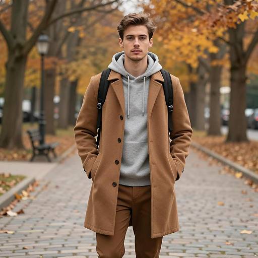 Young Man in Casual Fall Outfit Standing in Park