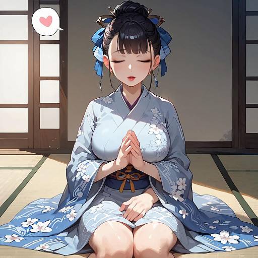 Anime Girl Meditating in Kimono