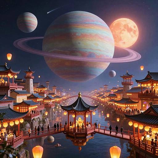 Floating Lantern Bazaar Cityscape