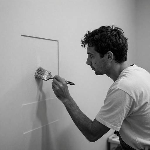 Focused Painter on Textured Wall