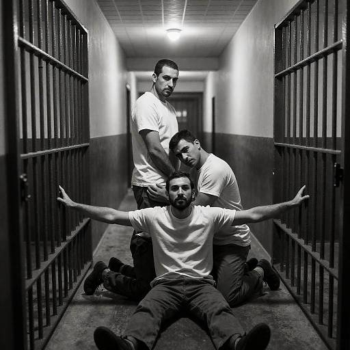 Three Men in Prison Corridor
