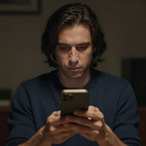 Man focused on smartphone in dim light