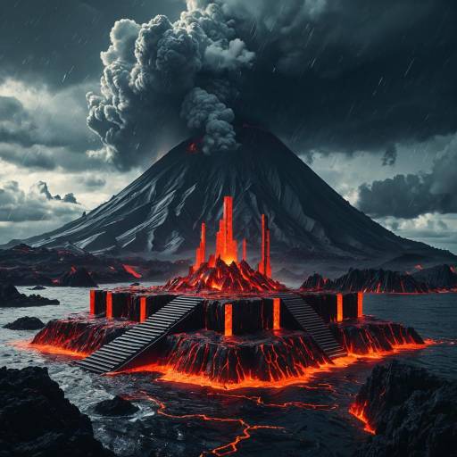 Surreal Volcanic Archipelago with Lava Pillars