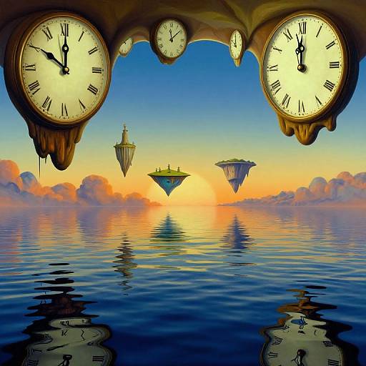 Surreal Dreamlike Seascape with Melting Clocks