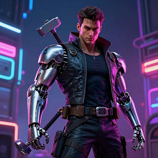 Cyberpunk Gang Leader in Neon Glow