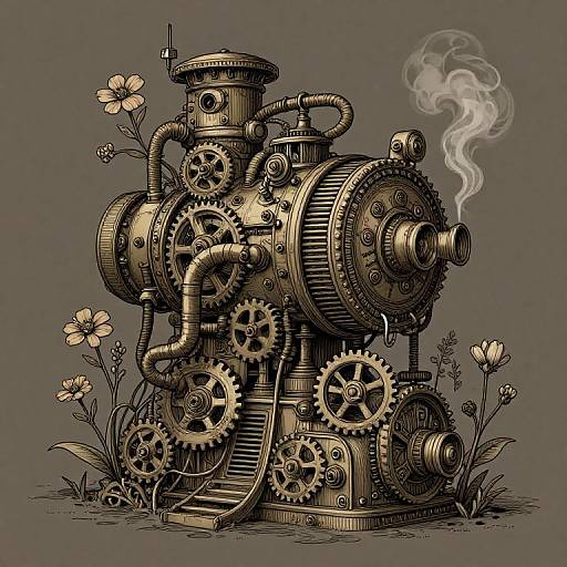Steampunk Machine with Floral Details
