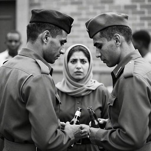 Intense Black-and-White Military Scene