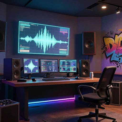 Futuristic Rap Studio with Holographics