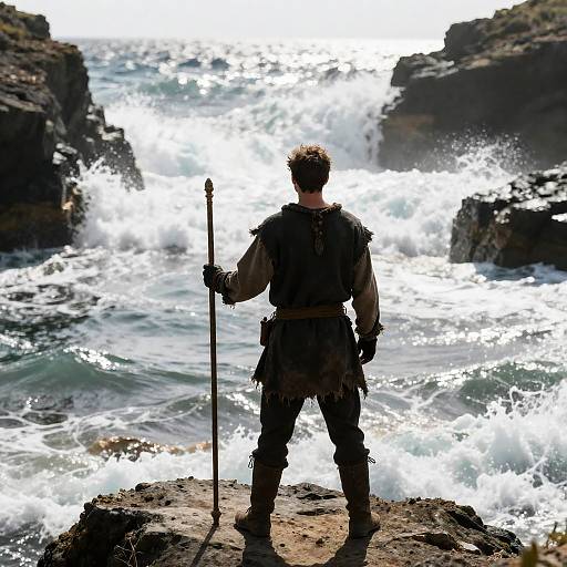 Solitary Figure by the Stormy Sea