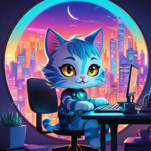 Chibi Cat-Girl Engaged in Cyber Adventure Chibi Cat-Girl Engaged in Cyber Adventure