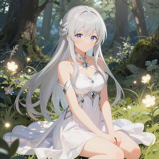 Anime Girl in Mystical Forest
