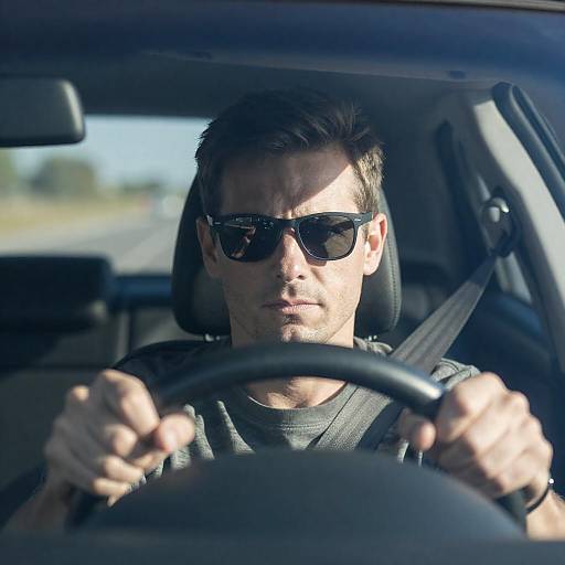 Dramatic Driving Scene with Intense Gaze