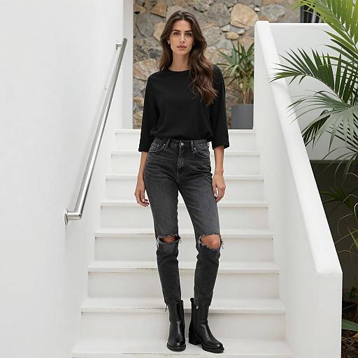 Stylish Woman on White-lit Stairs