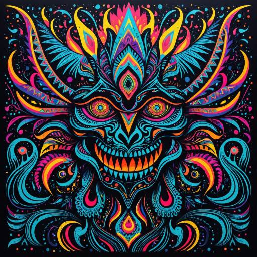 Neon Psychedelic Tribal Demon Artwork