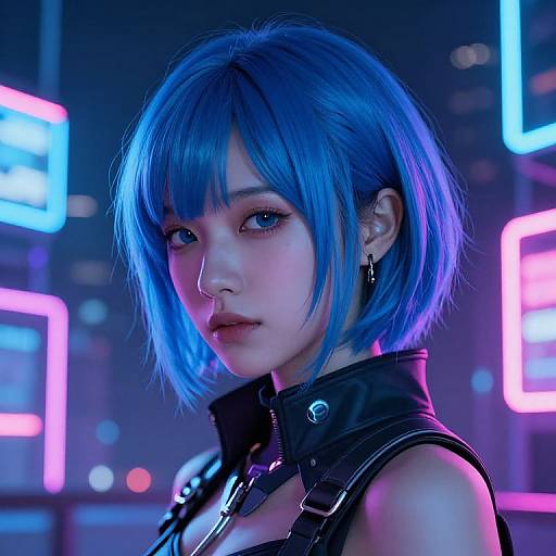 Cyberpunk Girl with Neon City