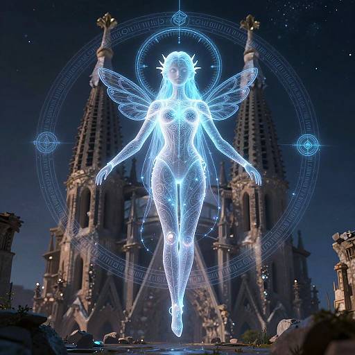 Phosphorescent Astral Marionette Over Cathedral