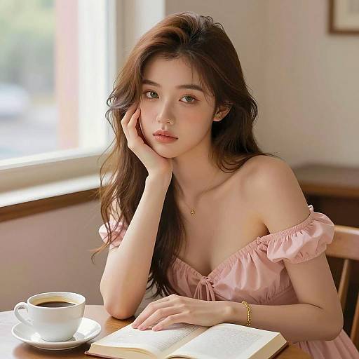 Elegant Young Woman at a Table