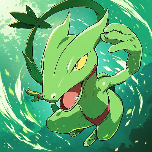 Illustration of Grovyle, pokemon in the style of Shiwasu no okina