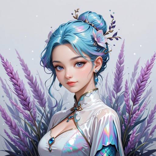 Serene Mermaid with Iridescent Scales Serene Mermaid with Iridescent Scales